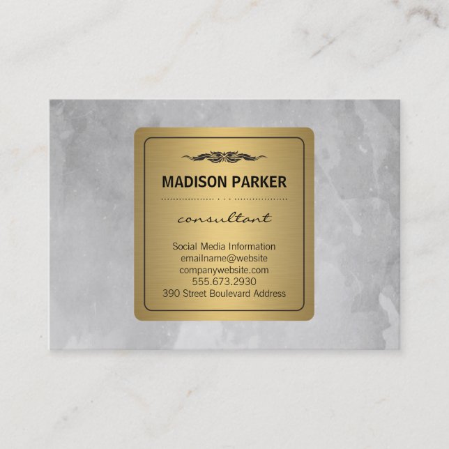 Gray Watercolor Pinselstrich Elegantes Imitat Gold Visitenkarte (Vorderseite)