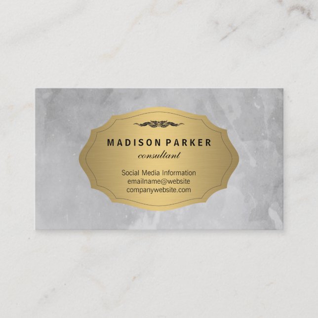 Gray Watercolor Pinselstrich Elegantes Imitat Gold Visitenkarte (Vorderseite)