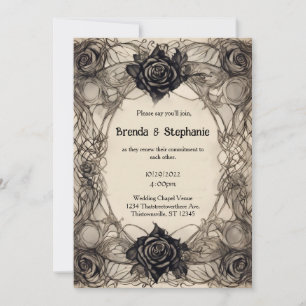 Gray Watercolor Tinte Rose Vintag Goth Wedding Einladung
