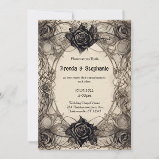 Gray Watercolor Tinte Rose Vintag Goth Wedding Einladung