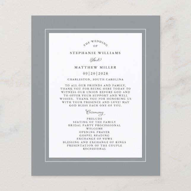 Gray Wedding Zeremony Elegantes Budget Programm (Vorderseite)