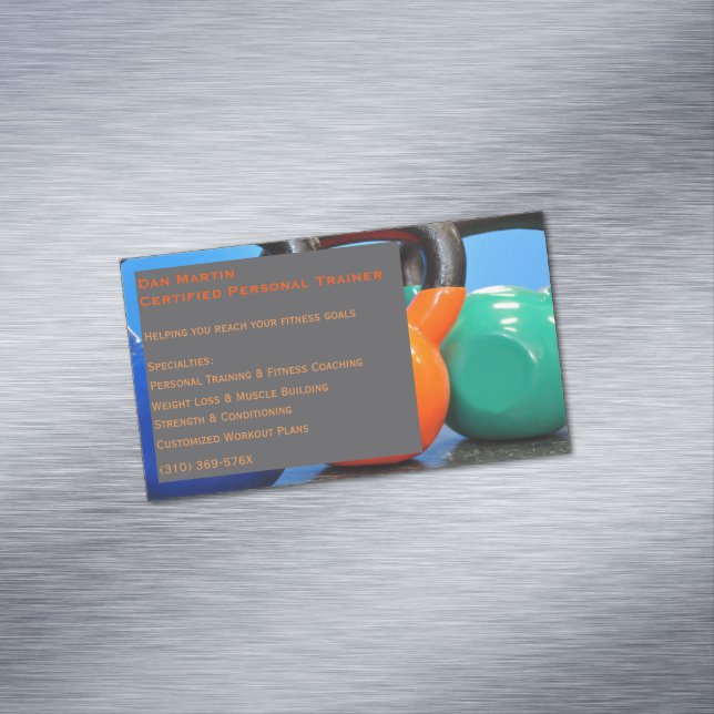 Gray Weights Gym Personal Trainer Fitness Center Magnetische Visitenkarte (Beispiel)