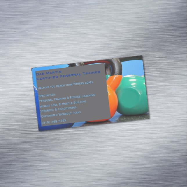 Gray Weights Gym Personal Trainer Fitness Center Magnetische Visitenkarte (Beispiel)