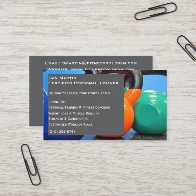 Gray Weights Gym Personal Trainer Fitness Center Visitenkarte (Vorderseite/Rückseite Beispiel)