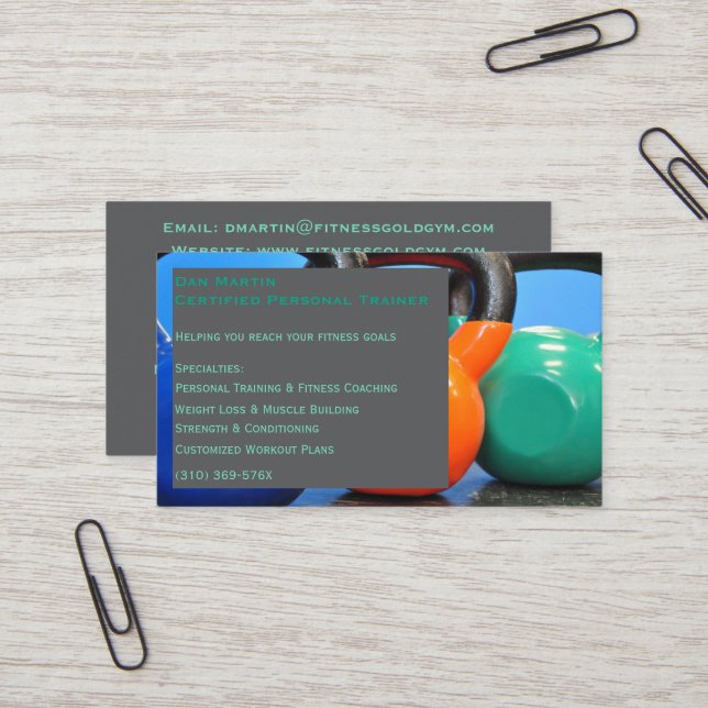 Gray Weights Gym Personal Trainer Fitness Center Visitenkarte (Vorderseite/Rückseite Beispiel)