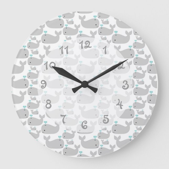 Gray Whale Kinderzimmer Große Wanduhr (Vorderseite)