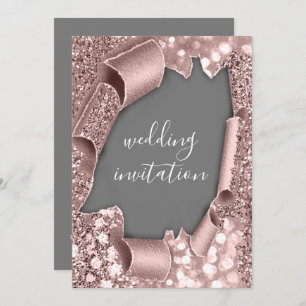 Gray White 3D Rose Gold Wedding Glitzer Einladung