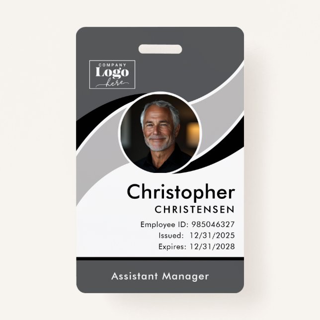 Gray White Black Corporate Employee ID Badge Ausweis (Vorderseite)