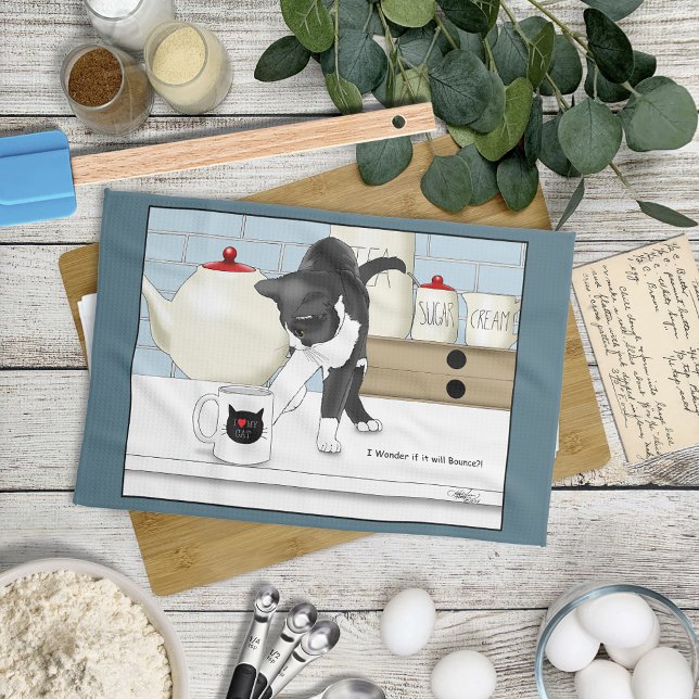 Gray White Cat Funny Tee Tasse Küche Geschirrtuch (Von Creator hochgeladen)