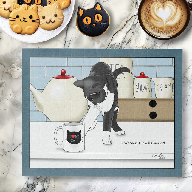 Gray White Cat Funny Tee Tasse Küche Puzzle (Von Creator hochgeladen)