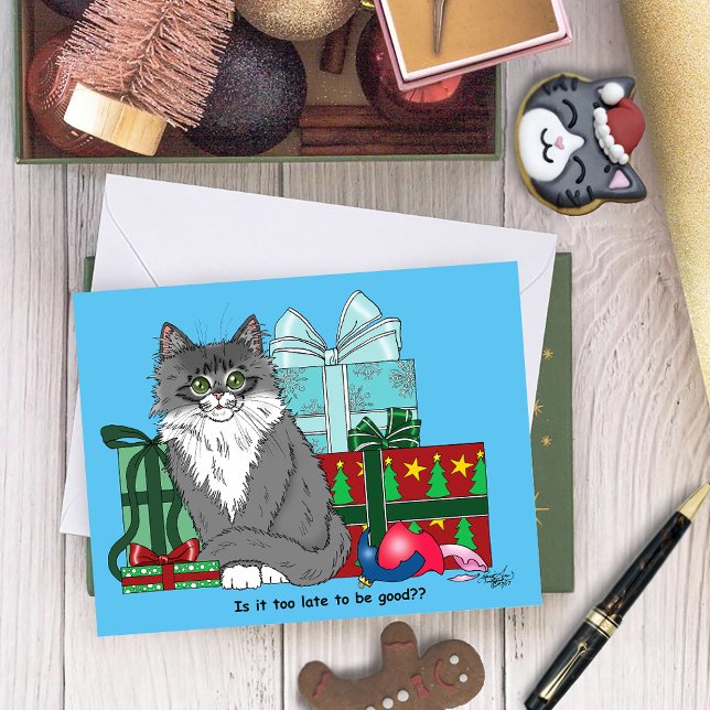 Gray White Christmas Kitten Karte (Von Creator hochgeladen)