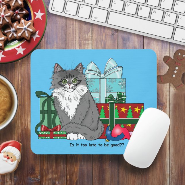 Gray White Christmas Kitten Mousepad (Von Creator hochgeladen)