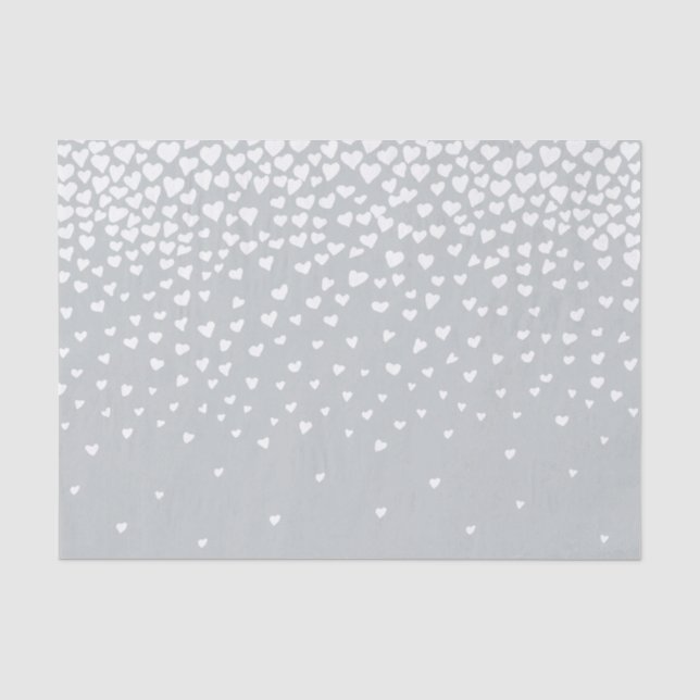 Gray White Confetti Hearts Seidenpapier (Vorderseite)