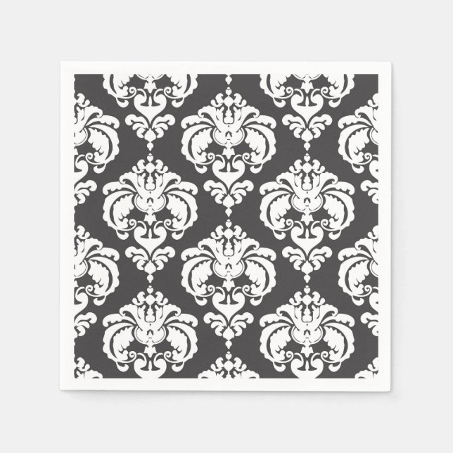 Gray & White Damask Chic Pattern Elegantes Party Serviette (Vorderseite)