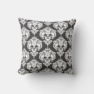 Gray & White Damask Modernes, elegantes Muster Kissen