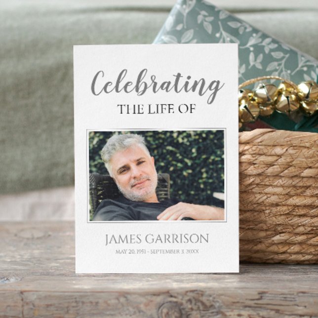 Gray White Elegante Beerdigungskarte mit Foto Begleitkarte (Von Creator hochgeladen)