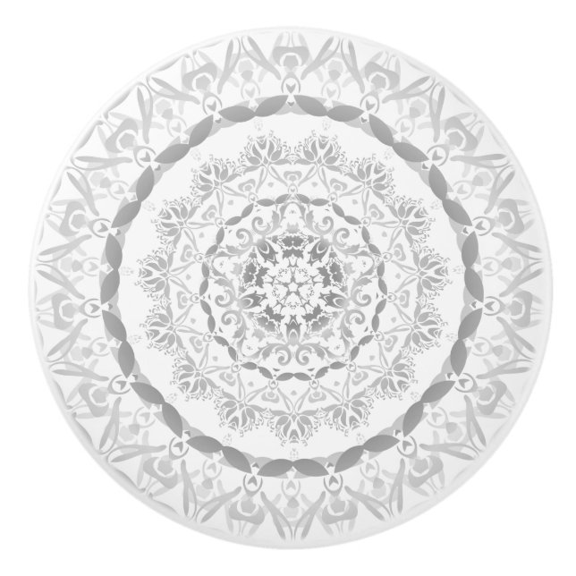 Gray White Floral Damask Mandala Keramikknauf (Vorderseite)