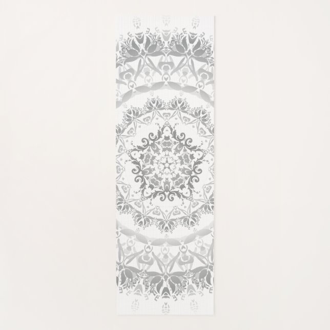 Gray White Floral Damask Mandala Yogamatte (Vorderseite)