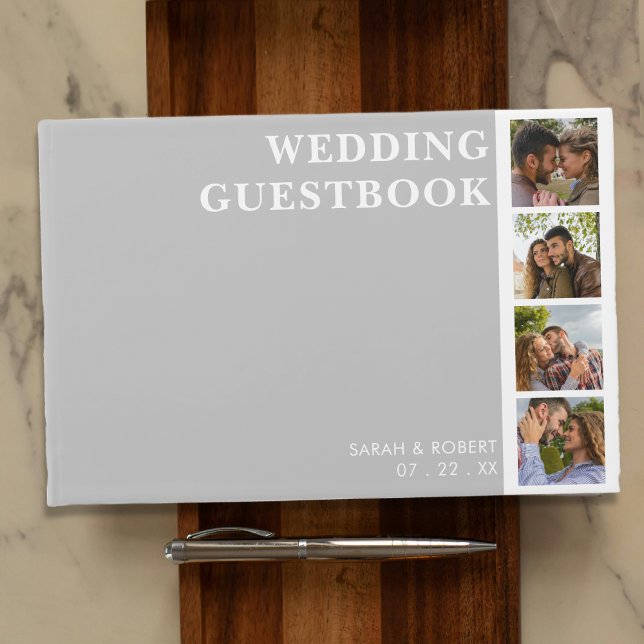 Gray & White Foto Booth Collage Wedding Gästebuch (Grey & White Photo Booth Collage Wedding Guest Book
)