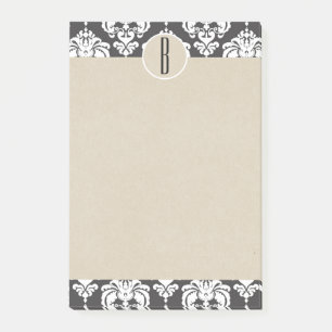 Gray White Glam Damask Kraft Monogram Initial Post-it Klebezettel