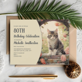 Gray White Kitten Arch 80. Geburtstag Einladung