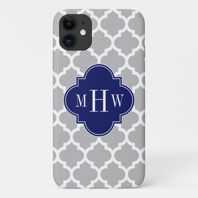 Gray White Marokcan #5 Navy 3 Initial Monogram Case-Mate iPhone Hülle (Rückseite)
