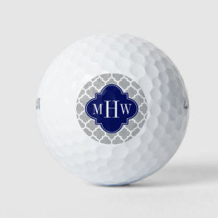 Gray White Marokcan #5 Navy 3 Initial Monogram Golfball
