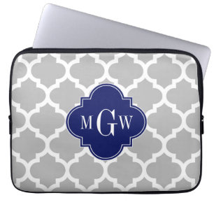 Gray White Marokcan #5 Navy 3 Initial Monogram Laptopschutzhülle