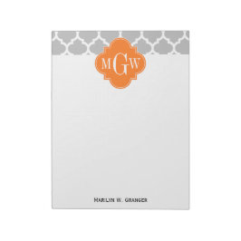 Gray White Marokcan #5 Pumpkin 3 Initial Monogram Notizblock