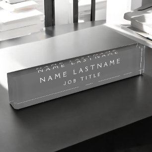 Gray White Modern Elegante Berufliche Klasse Namensplakette