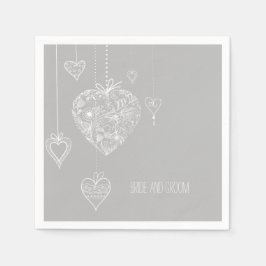 Gray White Romantic Hearts Wedding Serviette