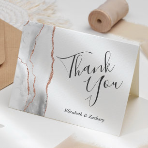 Gray White Rose Gold Agate Wedding Vielen Dank Karte