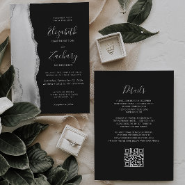 Gray White Silver Agate Slate QR Code Wedding Einladung