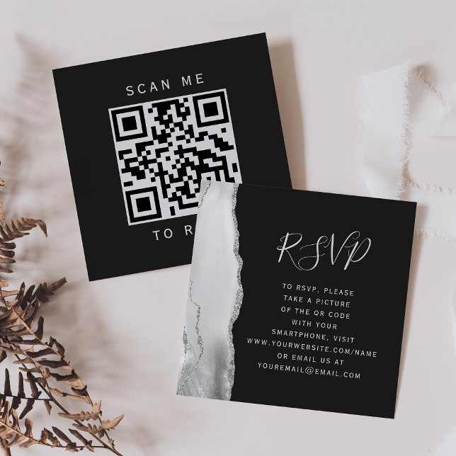 Gray White Silver Agate Slate Wedding QR Code UAWG Begleitkarte (Von Creator hochgeladen)