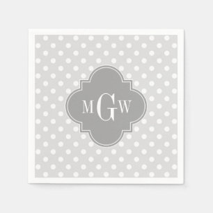 Gray Wht Polka Dots Gray Quatrefolie 3 Monogramm Serviette
