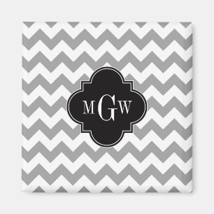 Gray WhZickzack Black Quatrefolie 3 Monogramm Magnet