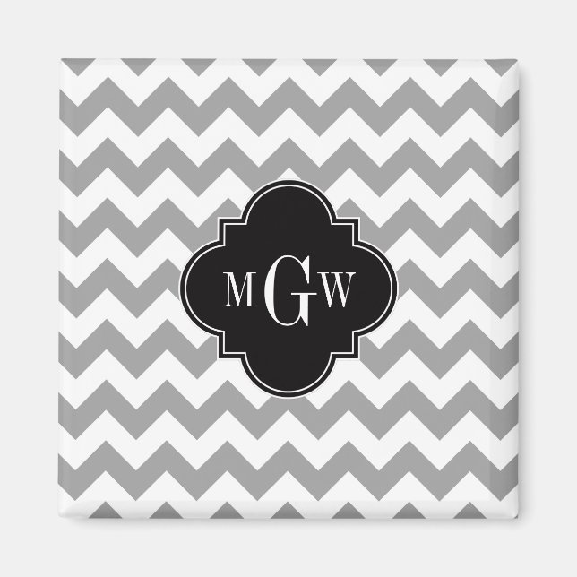 Gray WhZickzack Black Quatrefolie 3 Monogramm Magnet (Vorne)