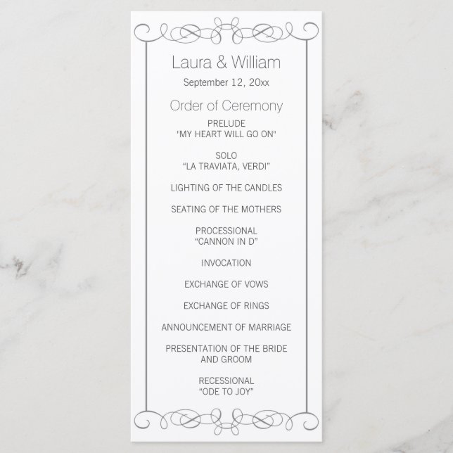 Gray Wirbel Wedding Program Rack Cards Programm (Vorderseite)