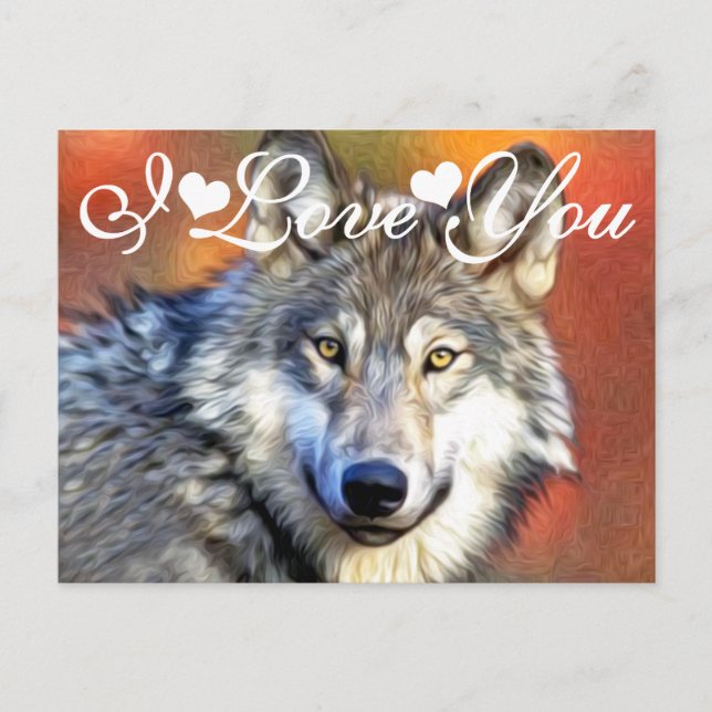 Gray Wolf Art Malerei Foto Bild I Liebe Sie Postkarte (Vorderseite)