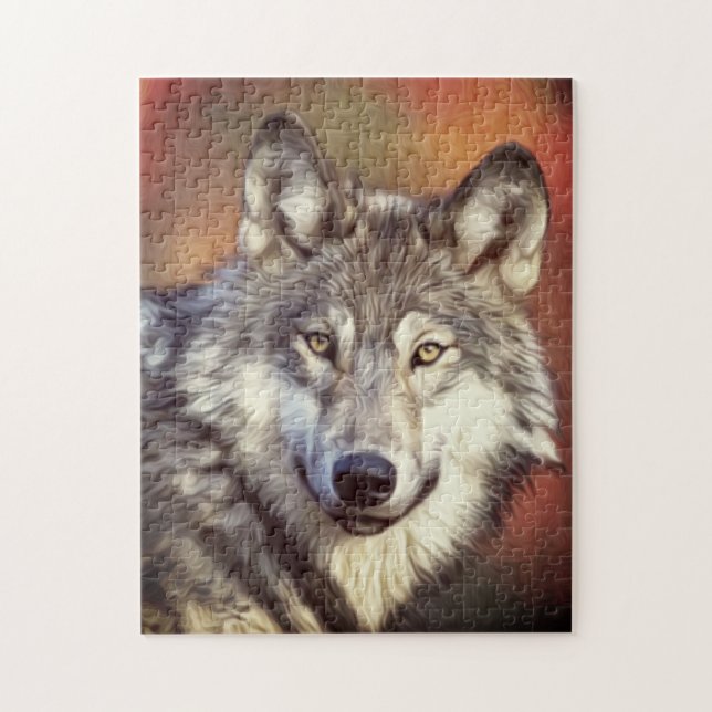 Gray Wolf Art Malerei Grafik Puzzle (Vertikal)