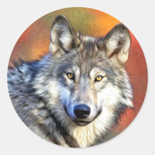 Gray Wolf Art Painting Runder Aufkleber