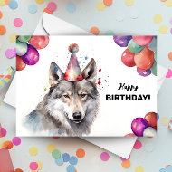 Gray Wolf Balloons und Party Hat Wild Geburtstag Karte