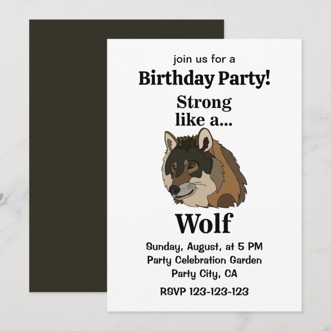 Gray Wolf Birthday Party Einladung (Vorne/Hinten)