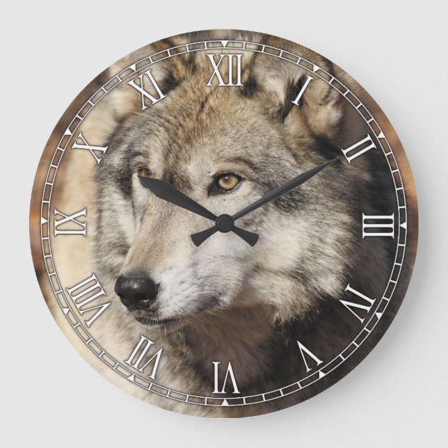 Gray Wolf Decorative Wall Clock Große Wanduhr (Vorderseite)