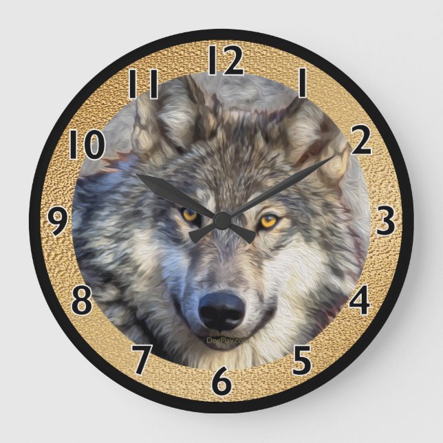 Gray Wolf Dignity Große Wanduhr (Vorderseite)