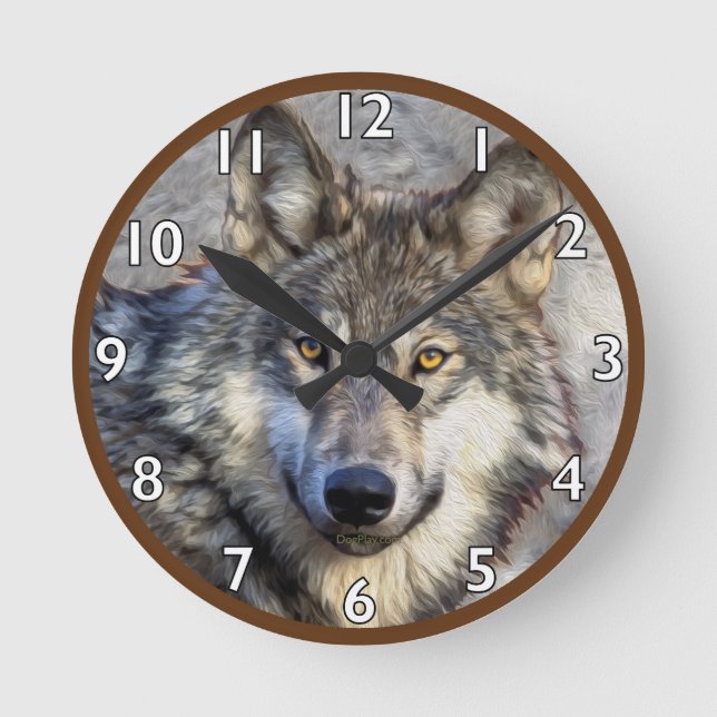 Gray Wolf Dignity Runde Wanduhr (Vorderseite)