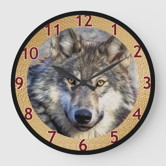 Gray Wolf Dignity v2 Große Wanduhr (Vorderseite)