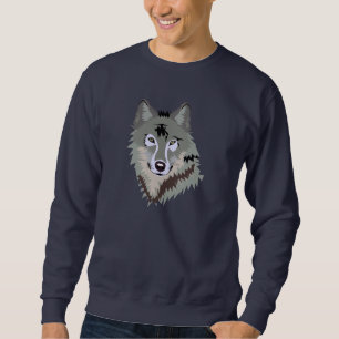 Gray Wolf Face Zeichnend Sweatshirt