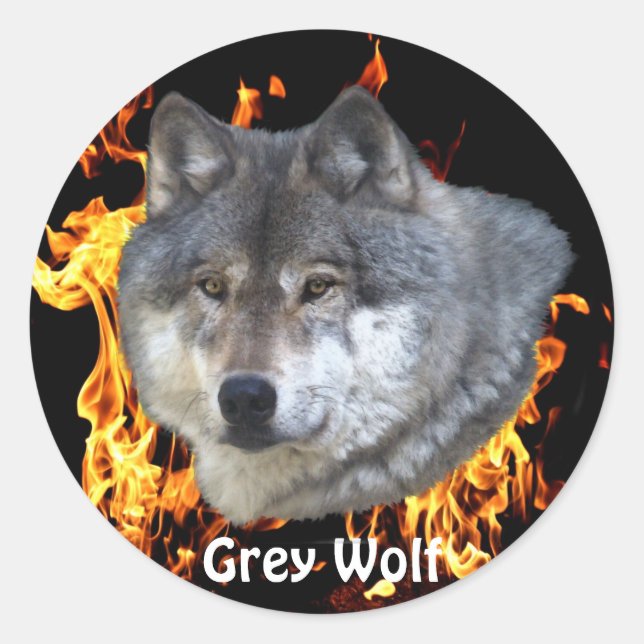 GRAY WOLF & FOREST FIRE Wildlife Supporter Runder Aufkleber (Vorderseite)