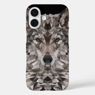 Gray Wolf Geometric Portrait iPhone 16 Hülle